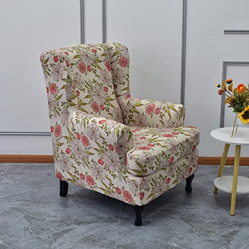 KRFOONN Wingback Chair Covers Slipcovers 2 Piece Stretch Wing Chair Covers Spandex Slipcovers Wingback Sofa Covers Armchair Covers Non-Slip Furniture Protector, 14 - Image 2