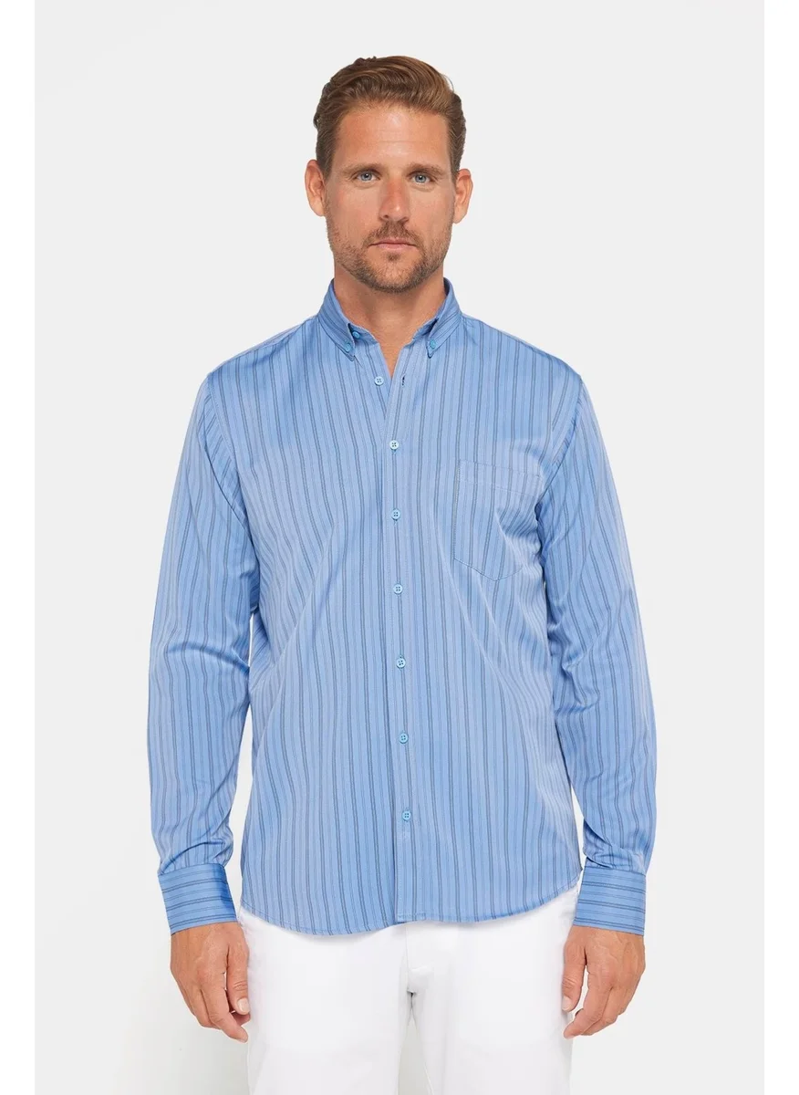 Tudors Classic Fit Button Down Collar Cotton Easy Iron Striped Men's Shirt