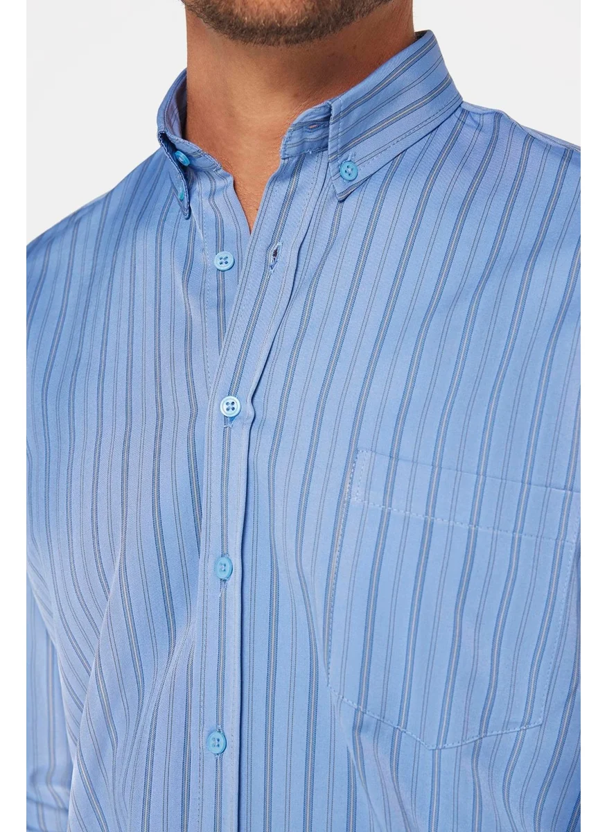 Tudors Classic Fit Button Down Collar Cotton Easy Iron Striped Men's Shirt