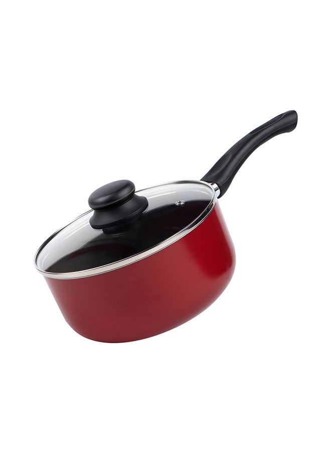 Kitchenmark KITCHENMARK Nonstick Aluminium Saucepan with Glass Lid 18cm Milk pan Suitable for Multiple Cooktops - Red  - Image 1