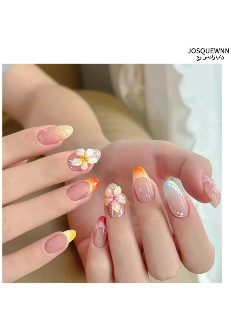 جوسكوين أظافر لاصقة، 24 قطعة، وصول جديد من ربيع السنة مع أظافر فرنسية بلمسة الشمس والنجمة، بأشكال لوزية طويلة وأنيقة، قابلة للإزالة وإعادة الاستخدام، أظافر أكريليك صناعية مع مجموعة لصق. - Image 1