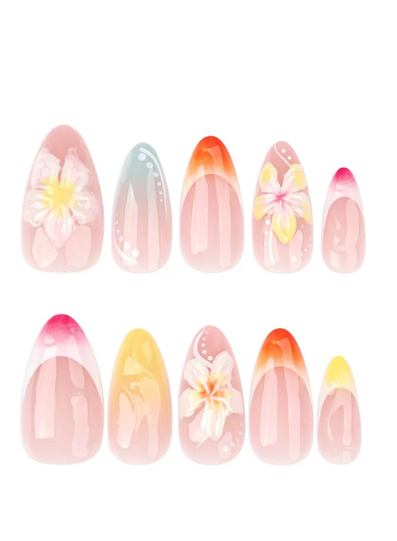 جوسكوين أظافر لاصقة، 24 قطعة، وصول جديد من ربيع السنة مع أظافر فرنسية بلمسة الشمس والنجمة، بأشكال لوزية طويلة وأنيقة، قابلة للإزالة وإعادة الاستخدام، أظافر أكريليك صناعية مع مجموعة لصق. - Image 2