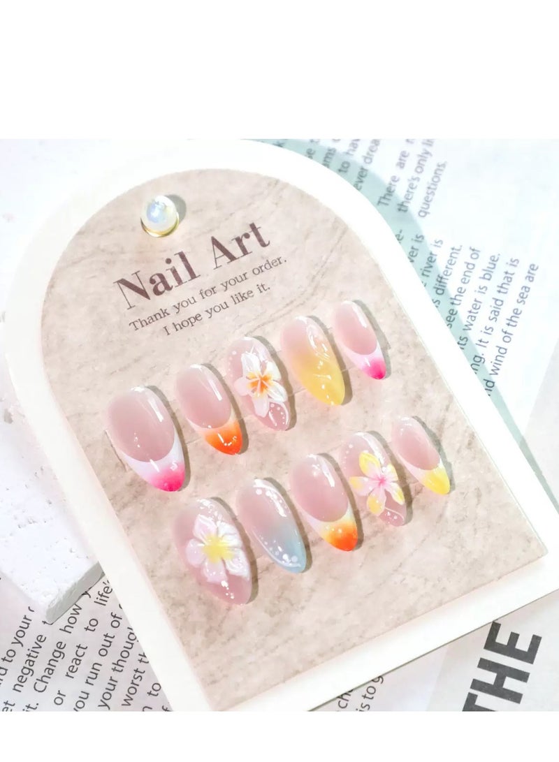 جوسكوين أظافر لاصقة، 24 قطعة، وصول جديد من ربيع السنة مع أظافر فرنسية بلمسة الشمس والنجمة، بأشكال لوزية طويلة وأنيقة، قابلة للإزالة وإعادة الاستخدام، أظافر أكريليك صناعية مع مجموعة لصق. - Image 5