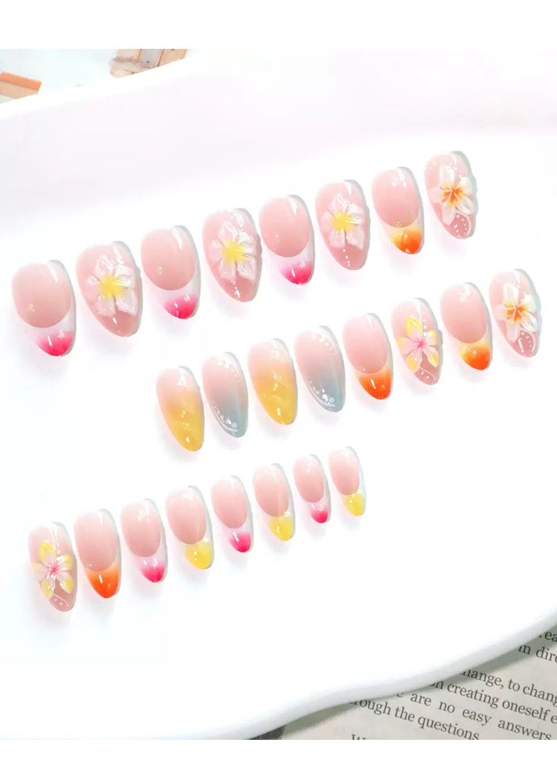 جوسكوين أظافر لاصقة، 24 قطعة، وصول جديد من ربيع السنة مع أظافر فرنسية بلمسة الشمس والنجمة، بأشكال لوزية طويلة وأنيقة، قابلة للإزالة وإعادة الاستخدام، أظافر أكريليك صناعية مع مجموعة لصق. - Image 3