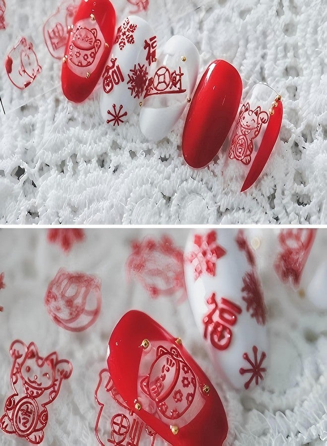 Dedyel Lucky Cat Nail Stickers 5D Embossed Cartoon Nail Art Sticker Japanese Nail Decals for Women Girls Kids Nail Art Decoration - Image 4