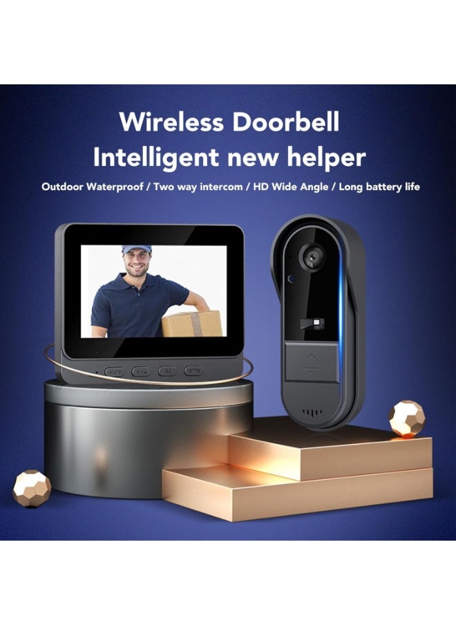 4.3" Wireless WiFi Video Doorbell with IPS Screen & 2-Way Intercom |  Night Vision | 128GB/256GB TF Card Support |  12-Language |  Enhanced 4G Private Security |  Low Power Consumption |  Easy Install & Long Battery Life – Your Ultimate Smart Home Entry Solution!