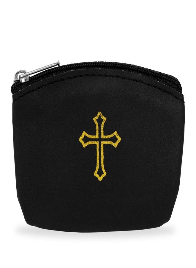 RosaryMart Black Rosary Pouch with Zipper and Gold Cross Imprint - Perfect for Easter, Lent, and Religious Events - Stylish Rosary Case for Men and Women to Keep Beads Safe - Image 1