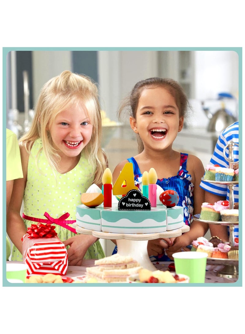 Wooden Birthday Cake for Kids, Fake Cake Tea Party Set Pretend Play Toy Kitchen Accessories, Wooden Cake Set, Gift for 3 4 5 6 Year Old Boys Girls Birthday Christmas - Image 5