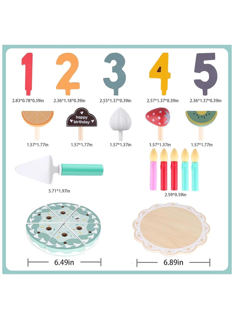 Wooden Birthday Cake for Kids, Fake Cake Tea Party Set Pretend Play Toy Kitchen Accessories, Wooden Cake Set, Gift for 3 4 5 6 Year Old Boys Girls Birthday Christmas - Image 2
