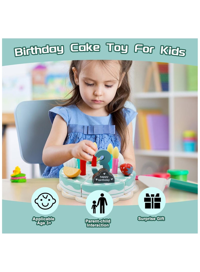Wooden Birthday Cake for Kids, Fake Cake Tea Party Set Pretend Play Toy Kitchen Accessories, Wooden Cake Set, Gift for 3 4 5 6 Year Old Boys Girls Birthday Christmas - Image 4