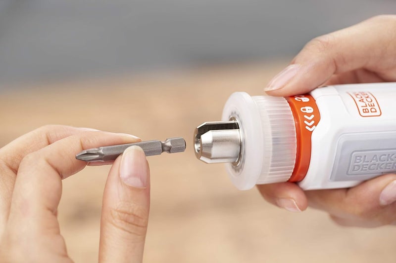 بلاك اند ديكر مفك سداسي لاسلكي عالمي، بطارية ليثيوم أيون 3.6 فولت، طقم أدوات تجميع أثاث، ظرف حاصل على براءة اختراع، مريح، مؤشر شحن LED، وظيفة ثنائية الاتجاه، برتقالي/أبيض - Bcrta01-B5 - Image 4