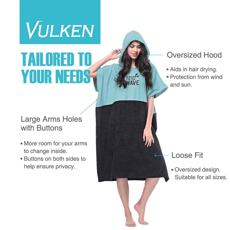 Vulken Extra Large Teal Blue Thick Hooded Beach Towel Changing Robe. Surf Poncho Women for Easy Change in Public. Quick Dry Microfiber Toweling for The Beach, Pool, Lake, Water Park. S/M - Image 3
