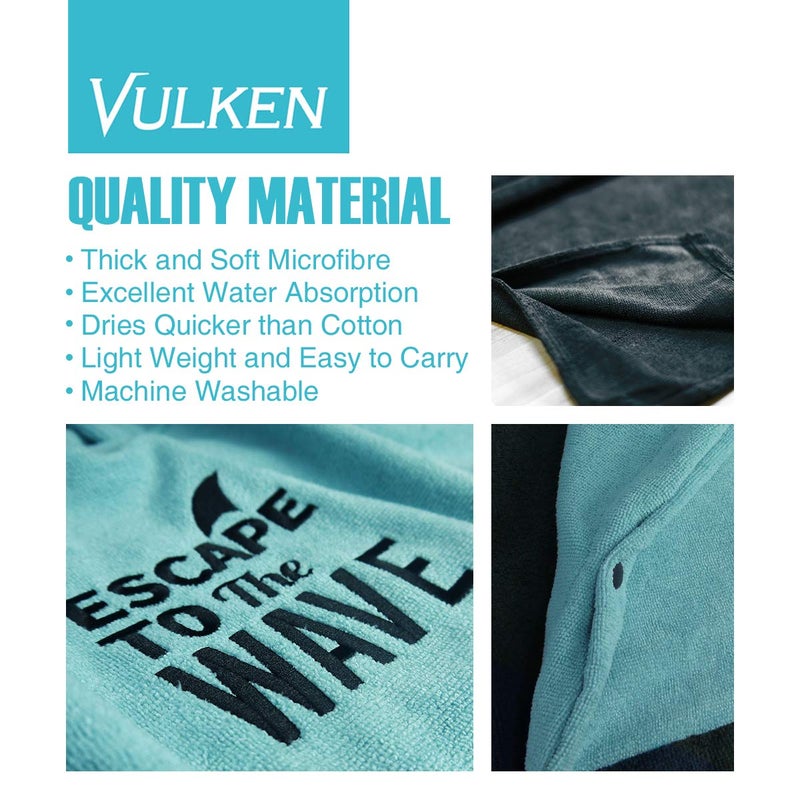 Vulken Extra Large Teal Blue Thick Hooded Beach Towel Changing Robe. Surf Poncho Women for Easy Change in Public. Quick Dry Microfiber Toweling for The Beach, Pool, Lake, Water Park. S/M - Image 4