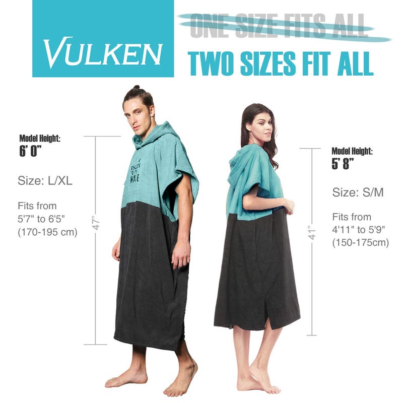 Vulken Extra Large Teal Blue Thick Hooded Beach Towel Changing Robe. Surf Poncho Women for Easy Change in Public. Quick Dry Microfiber Toweling for The Beach, Pool, Lake, Water Park. S/M - Image 2