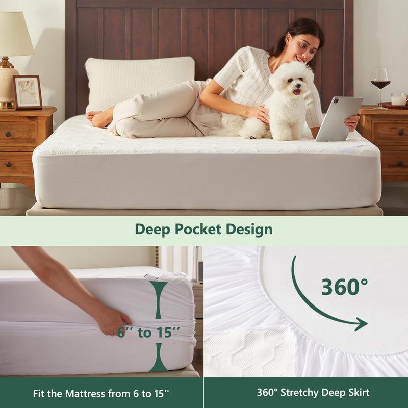 FELTYBED King Size Waterproof Mattress Protector, 40% Rayon Derived from Bamboo Cooling Mattress Pad Cover, 3D Air Fabric Breathable Mattress Pad Fitted with Deep Pocket 6"- 15" Machine Washable - Image 4