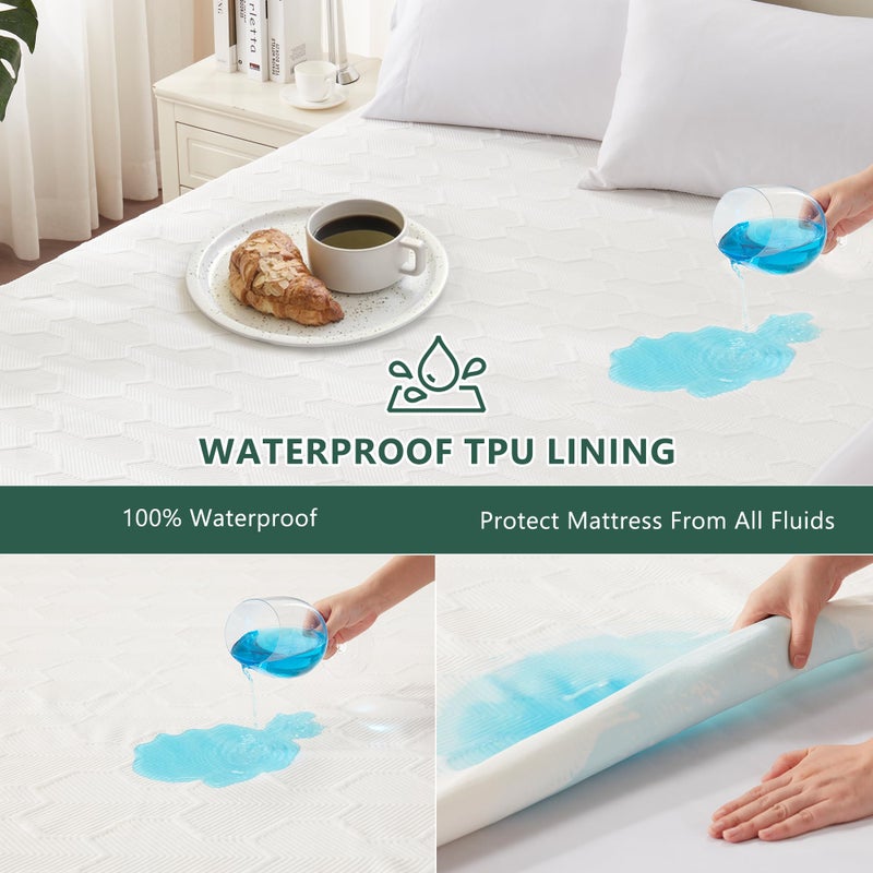 FELTYBED King Size Waterproof Mattress Protector, 40% Rayon Derived from Bamboo Cooling Mattress Pad Cover, 3D Air Fabric Breathable Mattress Pad Fitted with Deep Pocket 6"- 15" Machine Washable - Image 2
