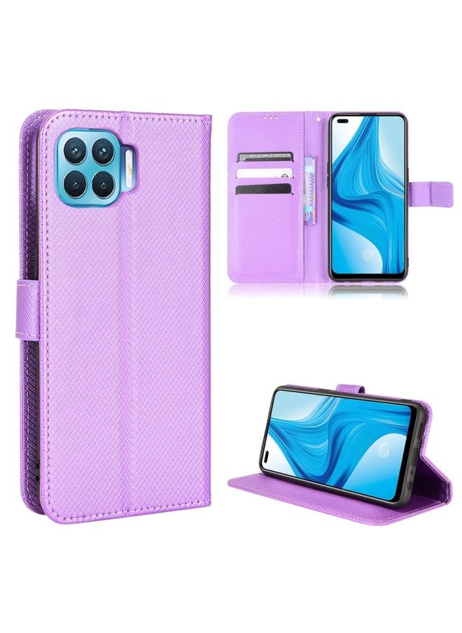 HuHa Case Cover For OPPO F17 Pro / Reno4 Lite / A93 / Reno4 F Diamond Texture Leather Phone Case Purple 
