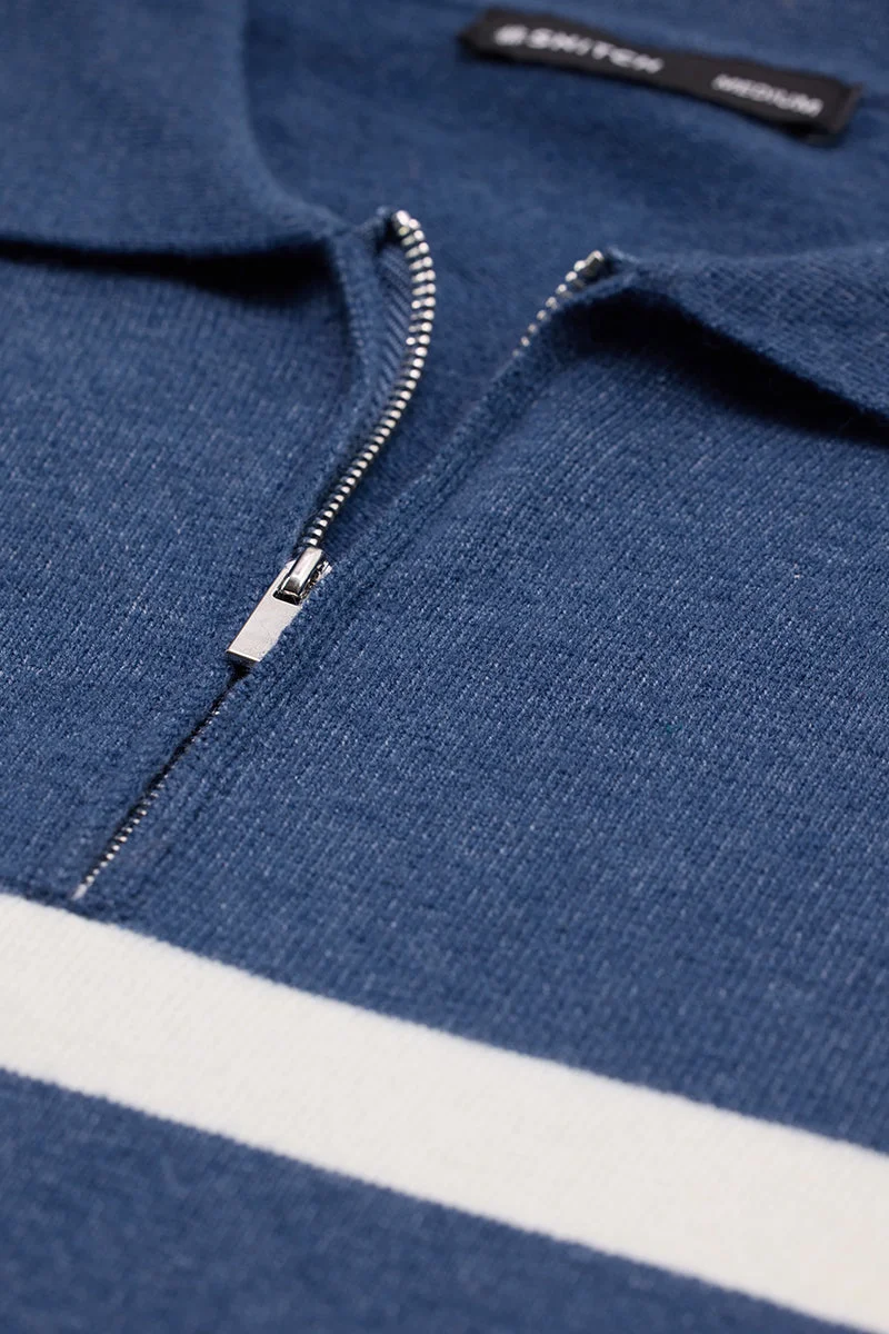 سنيتش Navy Striped Long Sleeve Slim Fit Casual Sweater