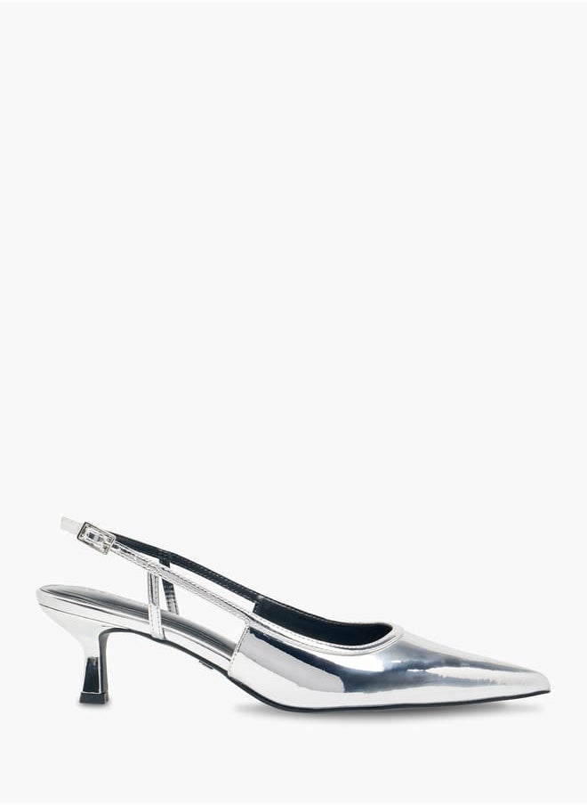 Celeste Womens Solid Slingback Sandals With Kitten Heels And Buckle Closure  - Image 2