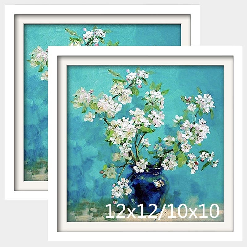 NIHOJIUMA Diamond Art Wood Frames 12 X 12 inches  30 X 30 cm Pine Wood With Organic Glass 2 Pack White