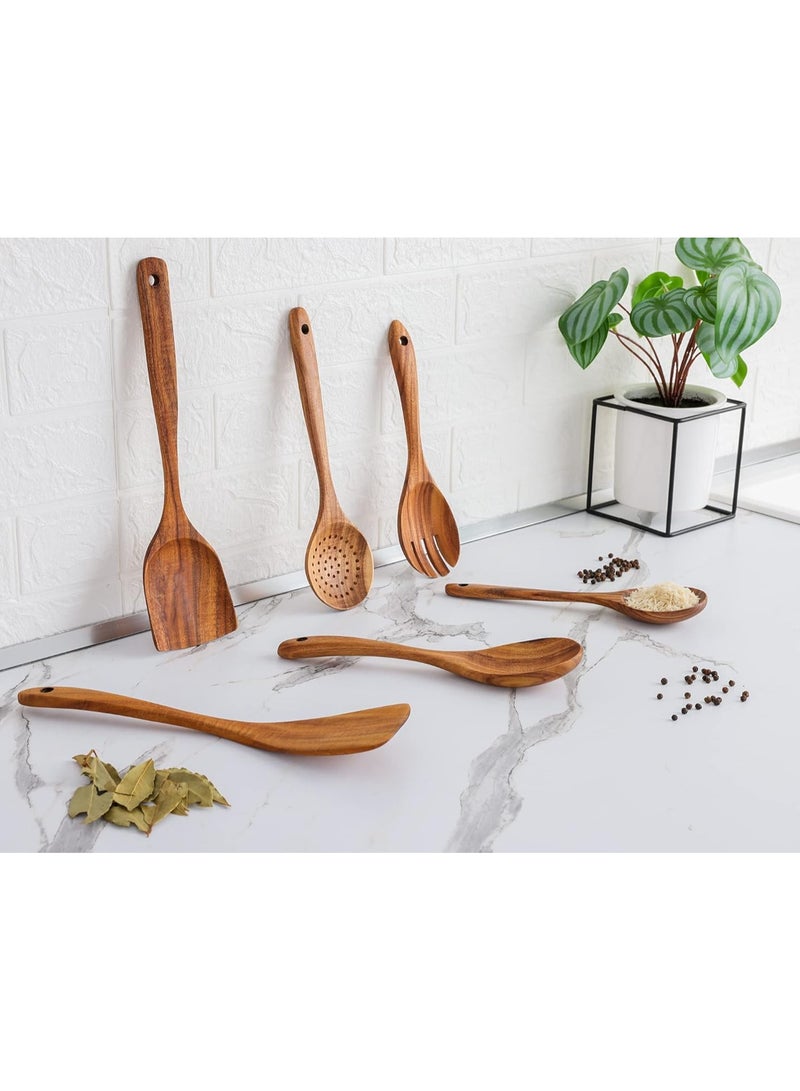 Zulay Kitchen 6 Piece Wooden Spoons for Cooking - Smooth Finish Teak Wooden Utensils for Cooking - Soft Comfortable Grip Wood Spoons for Cooking - Non-Stick Wooden Cooking Utensils - Wooden Spoon Sets - Image 2