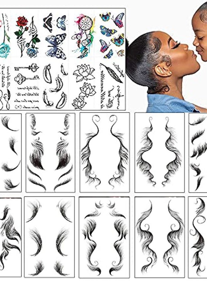 HANSAMU Fake Edges Baby Hair Temporary Tattoo Bang Stickers For Women Girls ,Body Makeup Edge Tattoo Edges Curly Hair Salon DIY Hairstyling Hair Stickers Template Makeup Tool 10 Sheets - Image 1