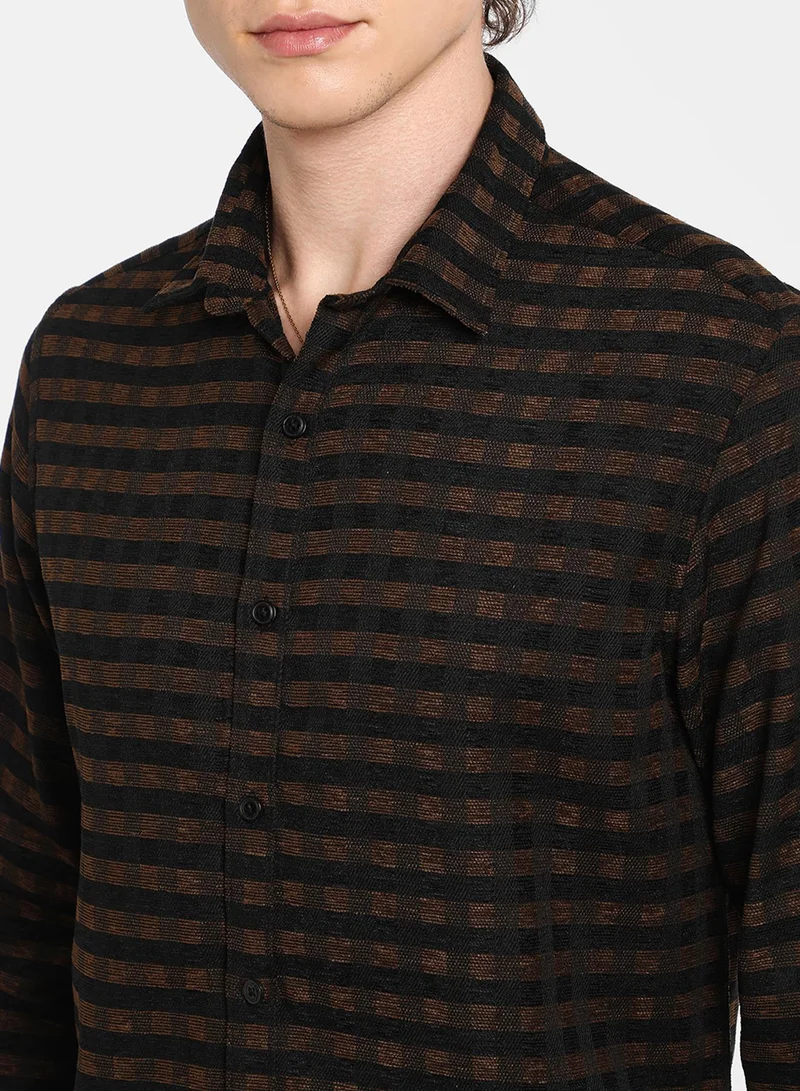 كامبوس سوترا Men's Chocolate Brown & Charcoal Black Gingham Shirt