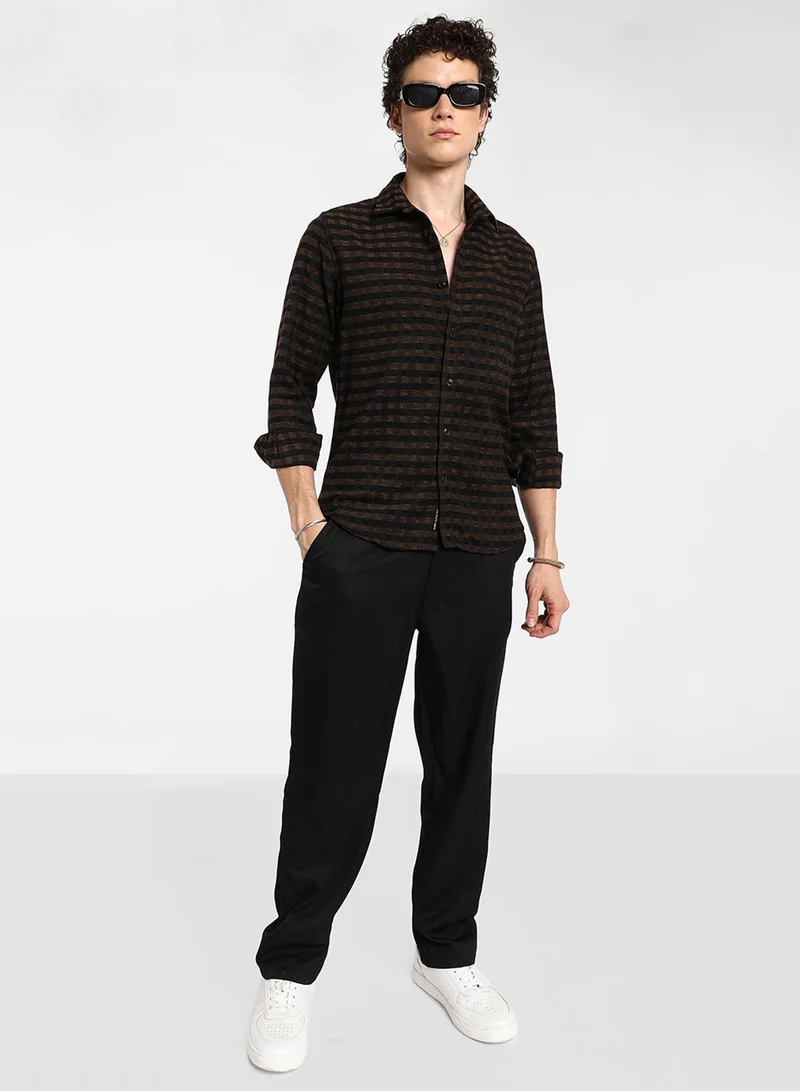 كامبوس سوترا Men's Chocolate Brown & Charcoal Black Gingham Shirt