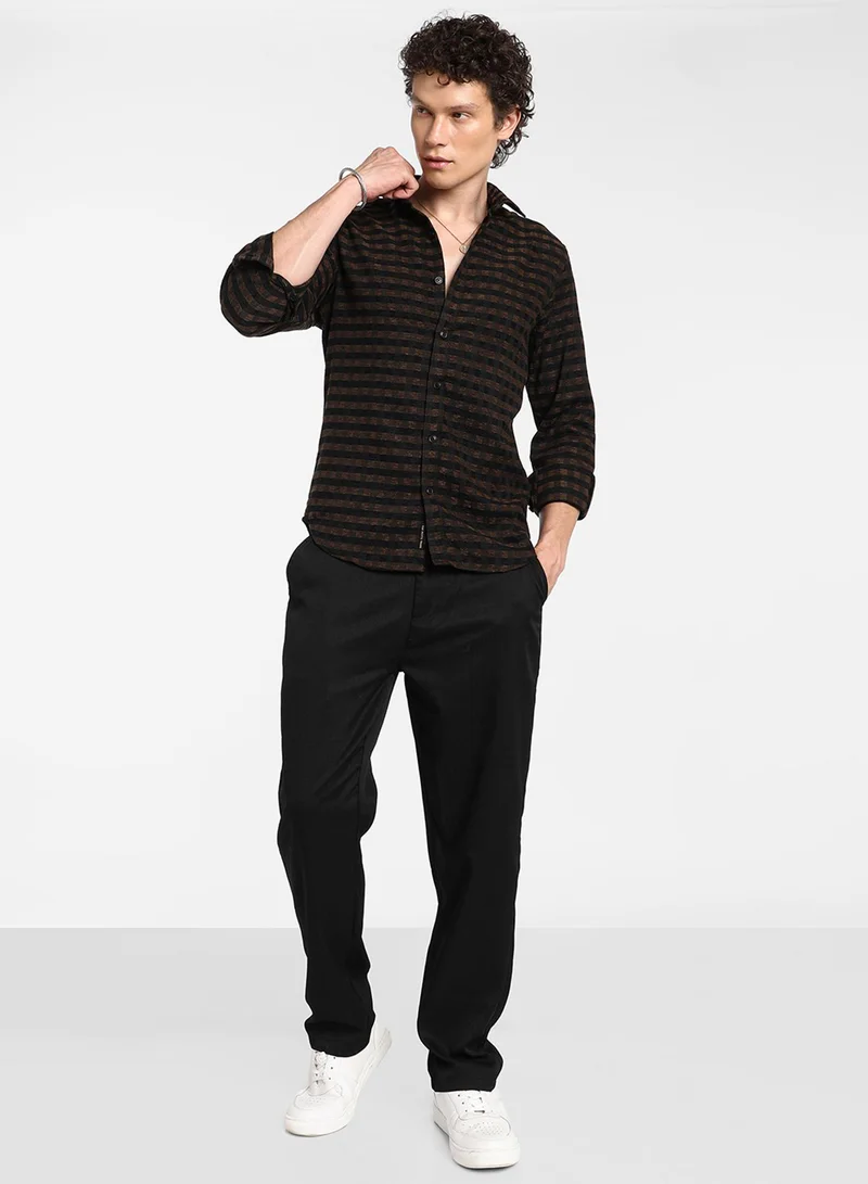 كامبوس سوترا Men's Chocolate Brown & Charcoal Black Gingham Shirt