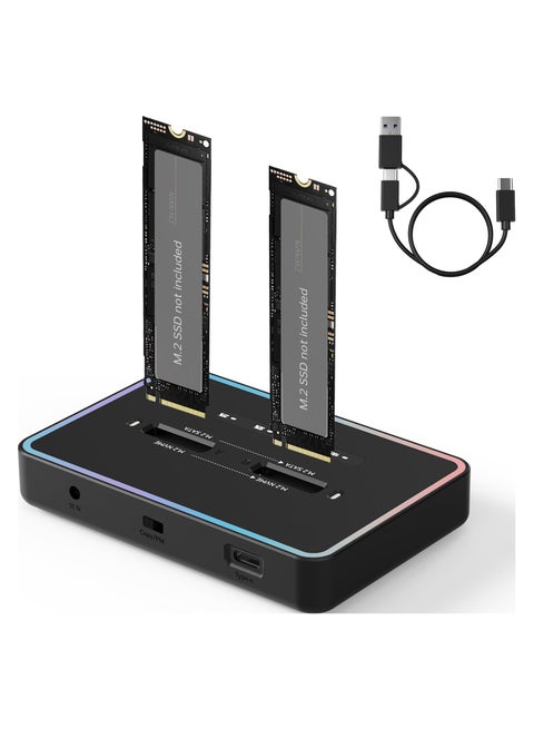 M.2 Reader 20Gbps Docking Station, M.2 Duplicator Cloner Dual-Bay Offline USB C to NVME SATA Docking Station for Both (M Key, B+M Key) PCIE NGFF Dock, Size 22110 2280 2260 2242 2230 Enclosure
