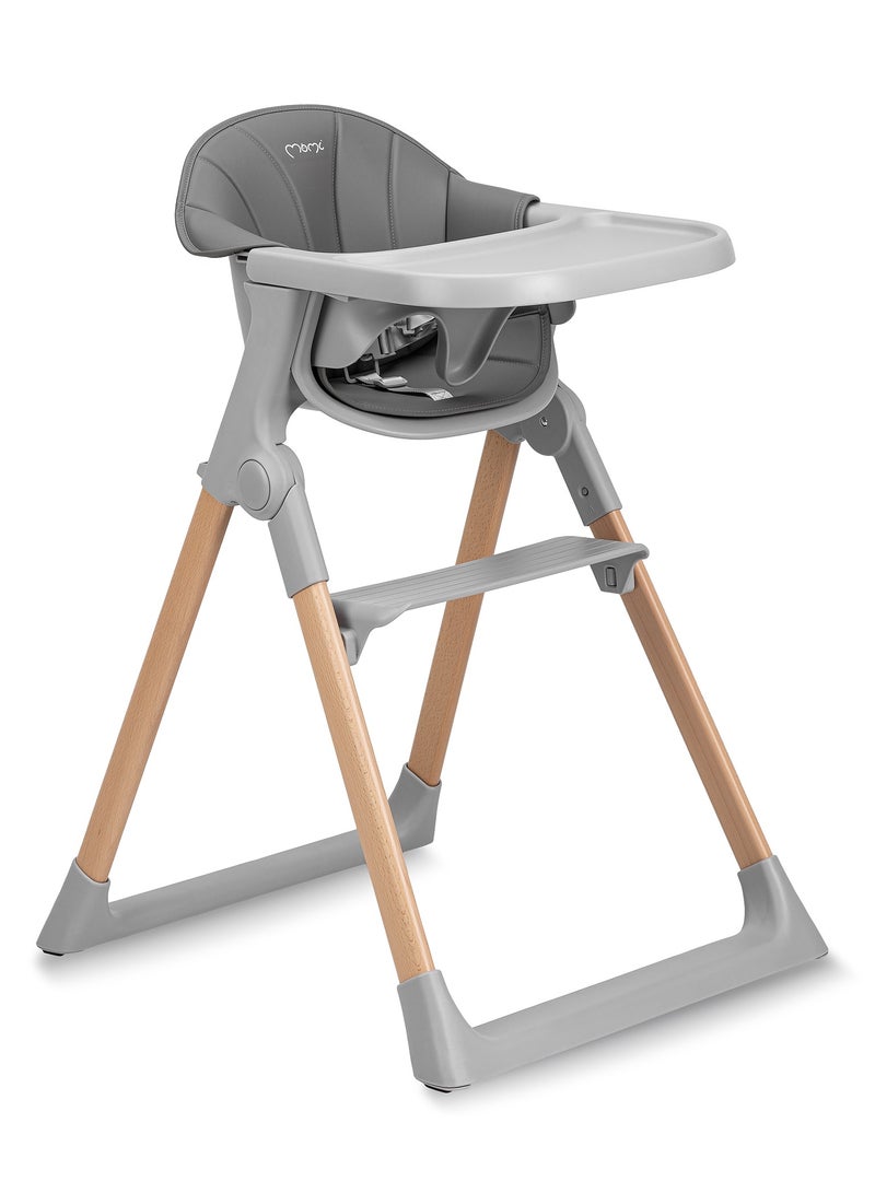 Momi Kala Comfortable Baby High Chair With Adjustable Feeding Tray, Foldable High Chair With Safety Belts For Babies Toddler 6-36 Months Of Age - Grey - Image 1