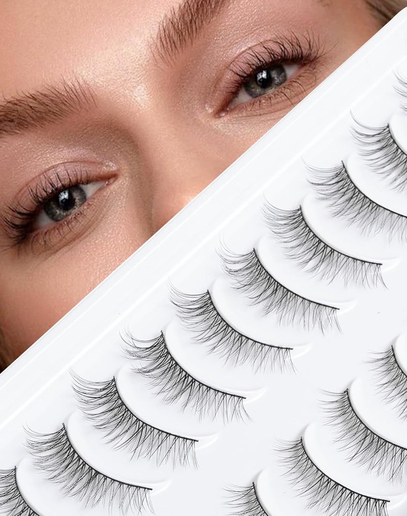 Short Lashes Natural Eyelashes Wispy Lashes Small Eyelashes Natural Lashes False Lashes Fake Eyelashes for Beginners 10 Pairs D-M08
