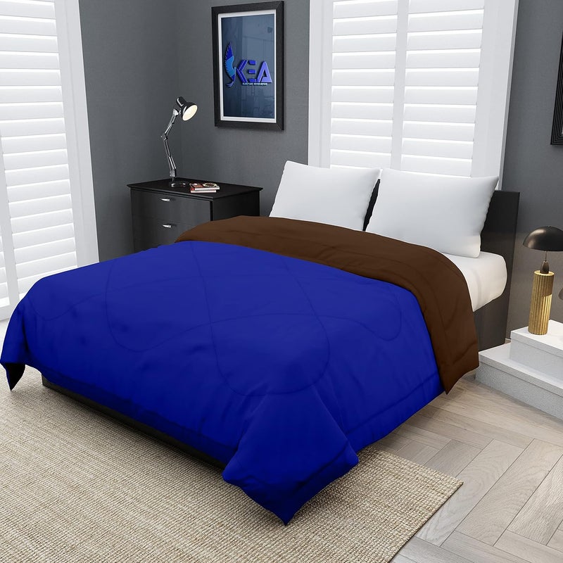 KEA KEA Microfibre Reversible Single Bed ComforterDuvet for All Weather Blue Brown 250GSMComforter Single  - Image 1