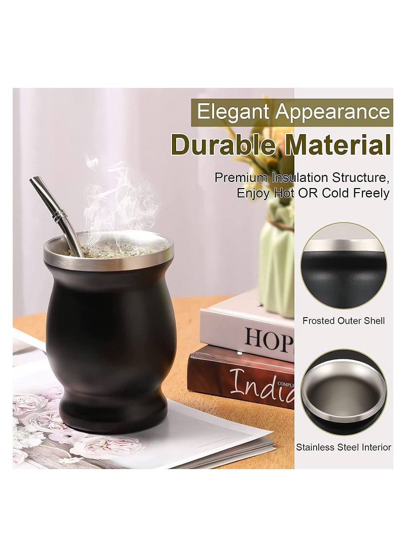 KASTWAVE - Yerba Mate Tea Cup, Stainless Steel Double Walled Easy Wash Household Insulation Cup, Mate Gourds for Yerba Mate Loose Leaf Drinking with Bombilla Straw, Black, 230 Ml - Image 1