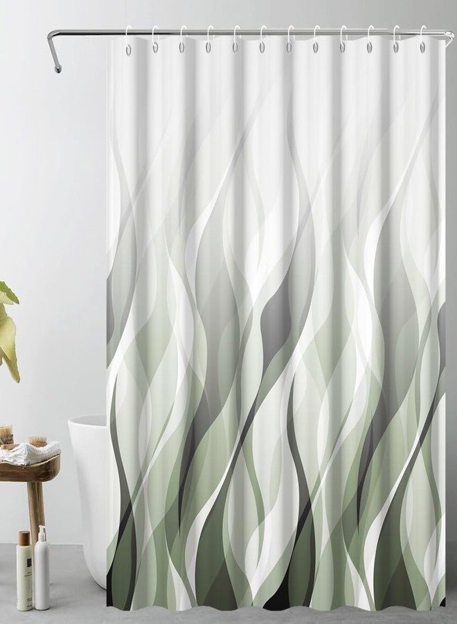 DORCEV Sage Green Ombre Striped Geometric Shower Curtain for Bathroom Decor Green Abstract Geometric Waves Shower Curtain Modern Art Minimalist Bath Curtains Waterproof Shower Curtains Set,72x72inch - Image 1