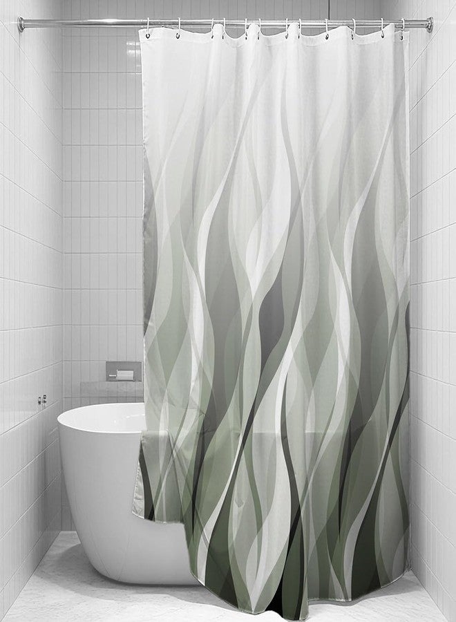 DORCEV Sage Green Ombre Striped Geometric Shower Curtain for Bathroom Decor Green Abstract Geometric Waves Shower Curtain Modern Art Minimalist Bath Curtains Waterproof Shower Curtains Set,72x72inch - Image 4