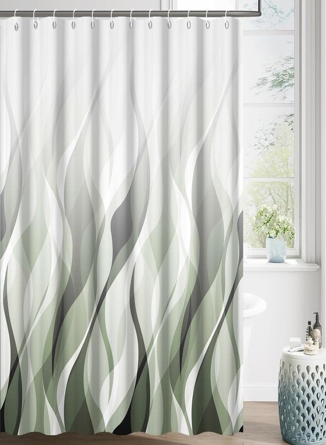 DORCEV Sage Green Ombre Striped Geometric Shower Curtain for Bathroom Decor Green Abstract Geometric Waves Shower Curtain Modern Art Minimalist Bath Curtains Waterproof Shower Curtains Set,72x72inch - Image 2