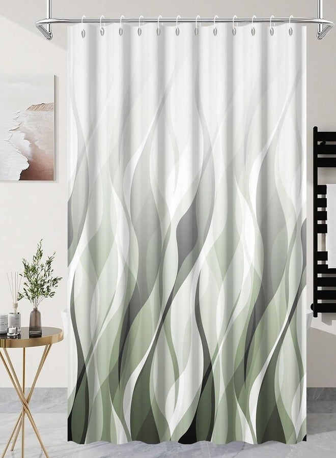 DORCEV Sage Green Ombre Striped Geometric Shower Curtain for Bathroom Decor Green Abstract Geometric Waves Shower Curtain Modern Art Minimalist Bath Curtains Waterproof Shower Curtains Set,72x72inch - Image 3