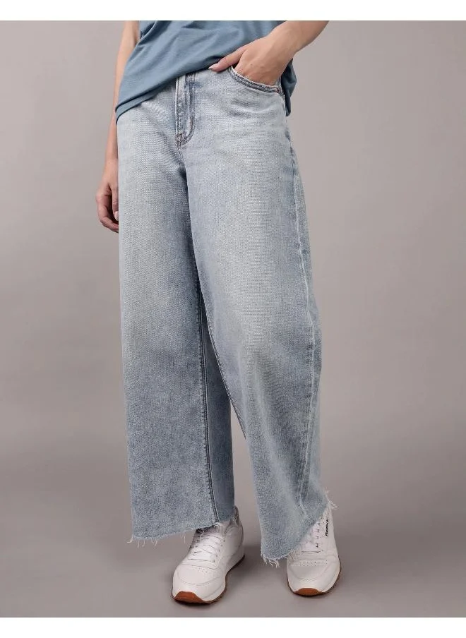 American Eagle AE Stretch Ripped Super High-Waisted Baggy Wide-Leg Crop Jean