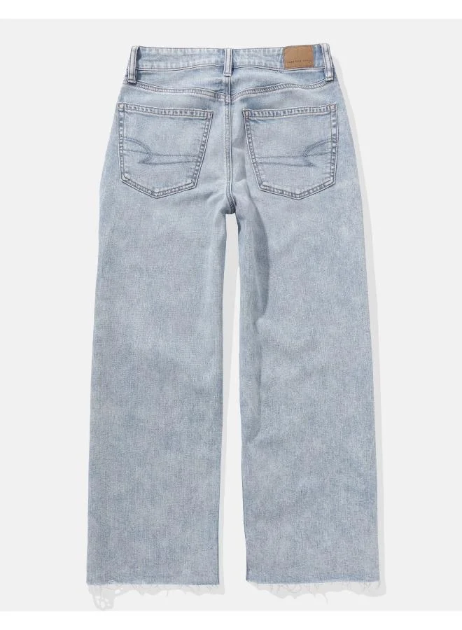 American Eagle AE Stretch Ripped Super High-Waisted Baggy Wide-Leg Crop Jean