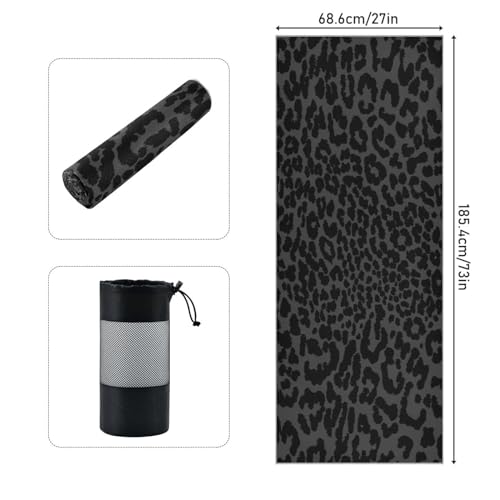 YETTASBIN Leopard Black Yoga Mat Towel, Non Slip Sweat Absorbent Hot Yoga Towel Portable Lightweight Travel Workout Towel with Storage Bag for Home Yoga, Pilates, Fitness 73x 27 Inch - Image 3