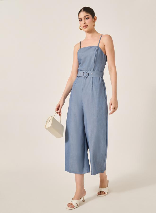 Styli Smocked Back Belted Strappy Wide Leg Jumpsuit  - Image 1