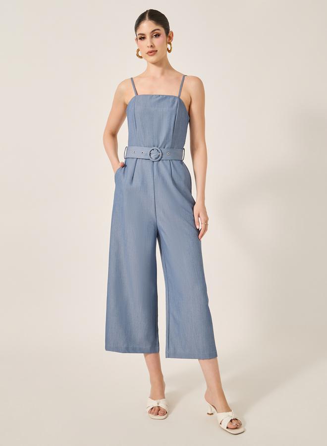Styli Smocked Back Belted Strappy Wide Leg Jumpsuit  - Image 2