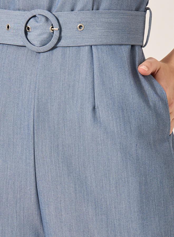 Styli Smocked Back Belted Strappy Wide Leg Jumpsuit  - Image 4