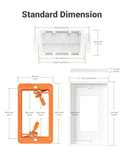 LEENUE Brush Wall Plate with Mounting Bracket, Cable Pass Through Decorator Cover for Low Voltage Wires, Single Gang Cord Hider for TV Home Theater System, White, 2 Pack - Image 3