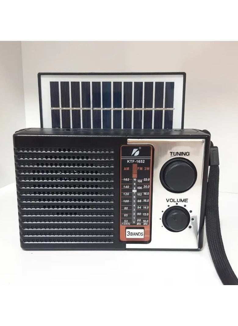 Yuegan Solar Powered Bluetooth Radio with 1200mAh Rechargeable Battery, Support USB/TF AM/FM/SW1-6  - Image 1