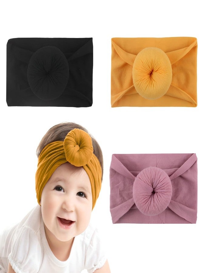 SYGA Pack Of 3 Baby Headbands Soft Cotton Strechable Turban Hairbands For Newborn Infant Toddlers Kids 0-3 Years (Multicolor) - Image 1