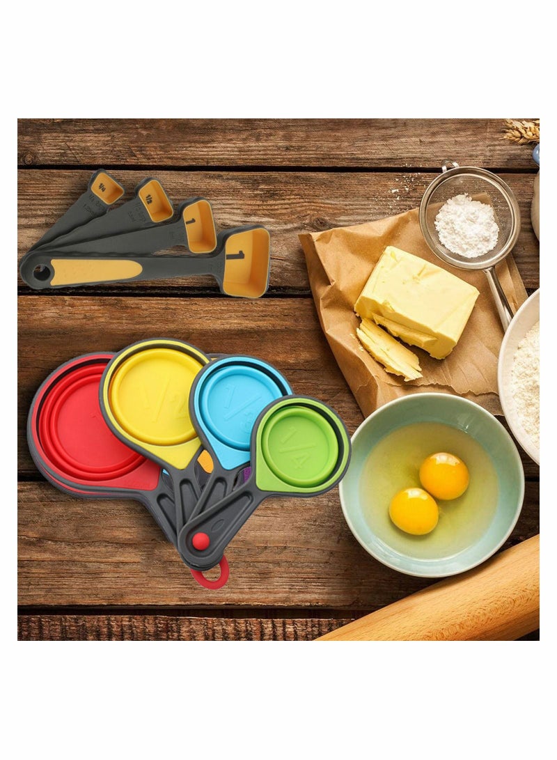 NIBEMINENT Silicone Measuring Cups and Spoons Set 8 Pieces Collapsible for Kitchen Cooking  - Image 2
