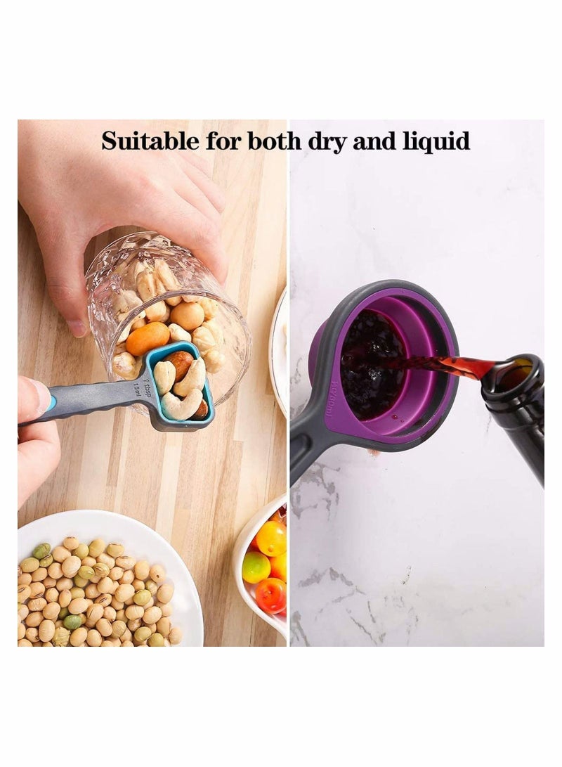 NIBEMINENT Silicone Measuring Cups and Spoons Set 8 Pieces Collapsible for Kitchen Cooking  - Image 5