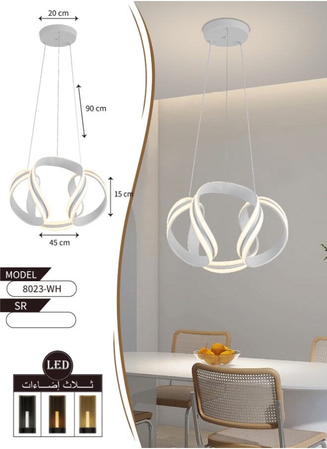 Best Power Modern Single Dimmable Chandelier 8023-WH LED Pendant Lights Indoor Lighting Hanging Lamp For With Three Lighting Levels ideal choice for living rooms, dining areas, or bedrooms  - Image 3